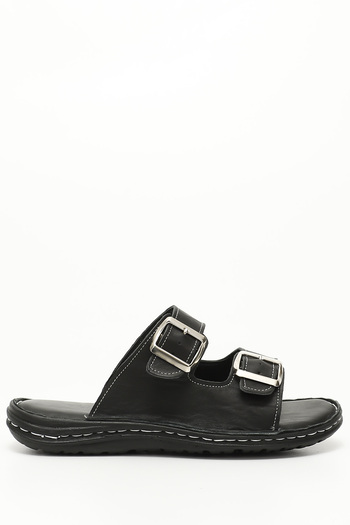 GÖNDERİ(R) Men's Black Genuine Leather Comfort Slippers