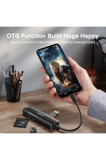 REDz Accessories Cablu Hub 5 în 1, porturi USB + SD + TF, QOOVI, mufă Type-C, transfer de date de 5 GB