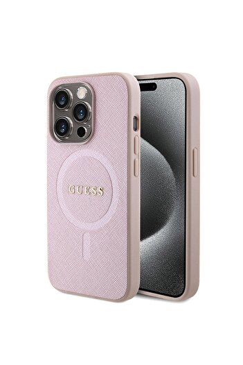 Guess Husă pentru iPhone 15 Pro Saffiano MagSafe, - Roz