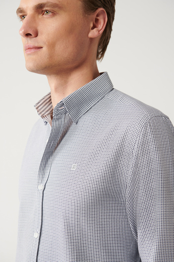 Avva Men's Black Buttoned Collar Cotton Easy-Iron Shirt A32Y2089
