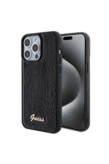 Guess IPhone 15 Pro Max Case, Sequin Script Metal, Guess - Black