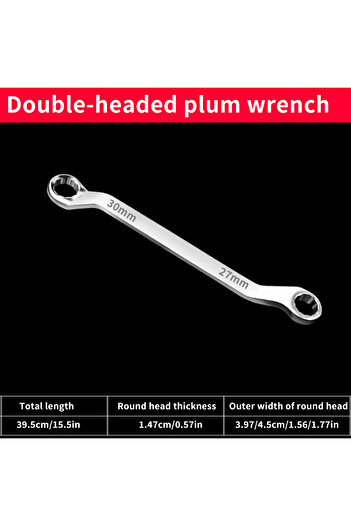 Choice 27-30mm Double-Head Plum Wrench Set, Extended Two-in-One Design, Mirror Polished Chrome, Internal He