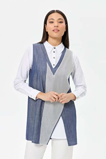Esswaap File Detaylı Denim Kumaş İç Dış Takım Laci