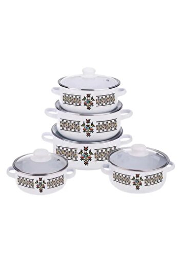 OEM Set pentru gatit emailat cu 10 piese, baza inductie, model Traditional, Oti