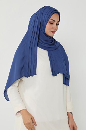 Aisha's Design Πλισέ σάλι από κρεπ με χτενισμένο βαμβάκι, PS-47, Indigo