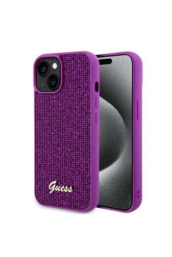 Guess Carcasă pentru iPhone 15, logo Disco Metal, Guess, fuchsia