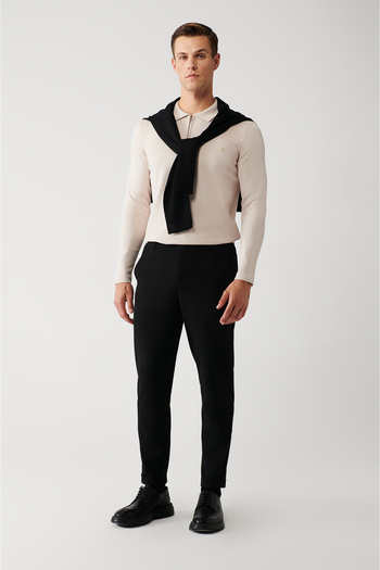 Avva Black Stretch Chino Trousers - Side Pockets and Double Legs A32Y3076