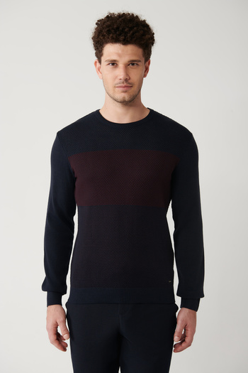 Avva Men's Navy Blue Crew Neck Wool Blended Knitwear Sweater A32Y5052