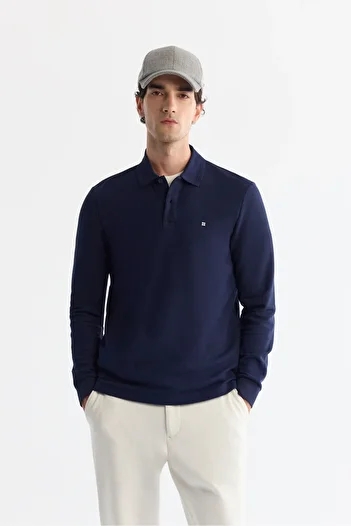 Avva Men's Navy Blue 2 Button Cotton Polo Neck Slim Fit Sweatshirt B001080