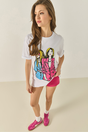 Bianco Lucci Damen-T-Shirt mit Rundhalsausschnitt, bedruckt, kurzärmelig, 5242 60284049