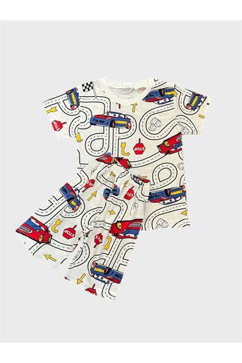 ALİŞ KİDS Băieți din bumbac alb Car Road Patterned cu mânecă scurtă Shorts Summer Pajamas Set