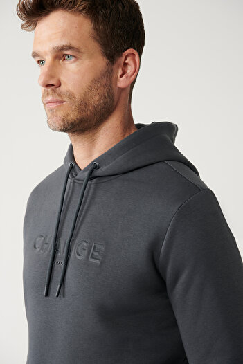 Avva Men's Anthracite 3 Thread Printed Hooded Sweatshirt - A32Y1240