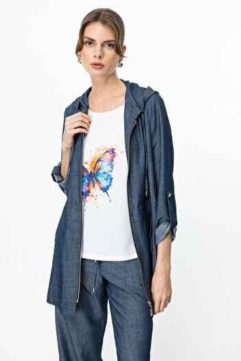 Ekol Women's Hooded Blouse Suit 7048 Indigo
