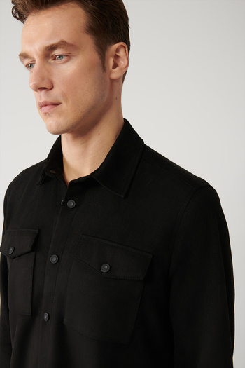 Avva Men's Black Suede Look Shirt Jacket with Snap Button Front Pockets A41Y6010