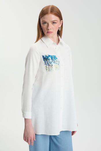 Zühre Sequin Detailed Ecru Shirt G-0101