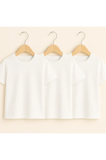 Hilal Akıncı Kids Unisex Basic Crew Neck White 3-Piece T-Shirt