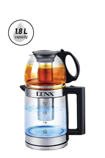 Denx 1500W Double Pot Electric Kettle With Removable Tea Filter, Capacity 1.8L kettle & 1.0L Tea Pot,