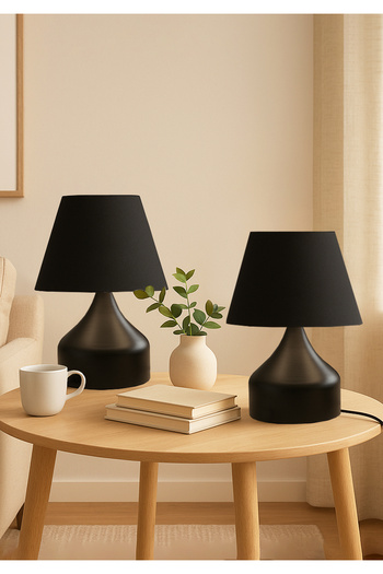 HOMİNG Milano Set of 2 Metal Body Black Fabric Lampshade Ayd-3123