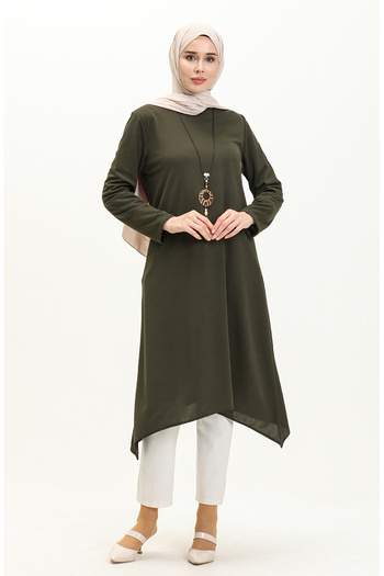 sefamerve Khaki Necklace Tunic - 2323-03 Model