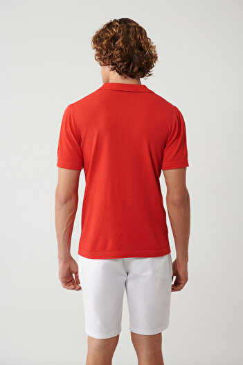 Avva Erkek Mercan Apaj Yaka Dokulu Triko Regular Fit T-Shirt A41Y5066