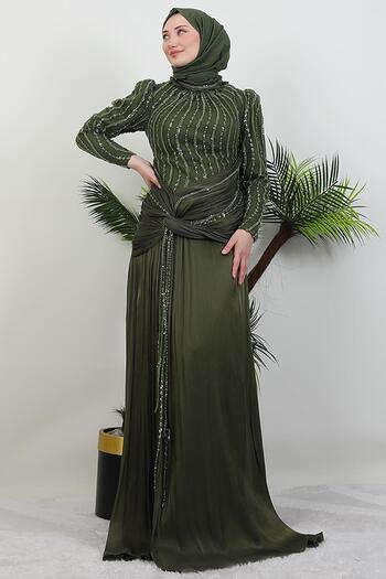 GİYZAMİLA Vienna Hijab Evening Dress Khaki