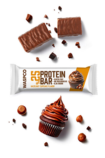 Waspco Bitter Çikolata Kaplı Fındıklı Cupcake Aromalı Protein Bar 36g x 12 Adet