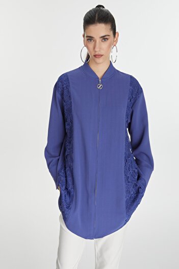 Zühre Embroidery Detailed Zippered Violet Jacket C-0126