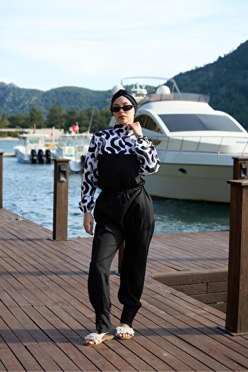 NS TASARIM MAYO Dream Curl Pattern Design Hijab Parachute Fabric Jumpsuit Swimsuit