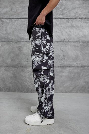 NOMARC White Leaf Patterned Drawstring Sweatpants