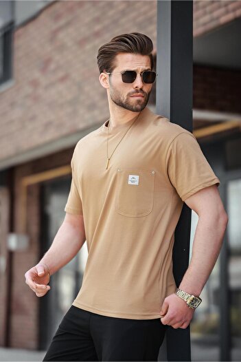 Madmext Μπλουζάκι Cappuccino Pocket Crew Neck Basic E7149