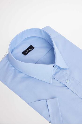Tudors Plus Size Short Sleeve Plain Tie Easy-Iron Blue Men's Shirt