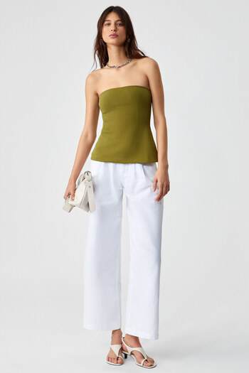 GRIMELANGE Oriana Women's Slim Fit Strapless Green Blouse