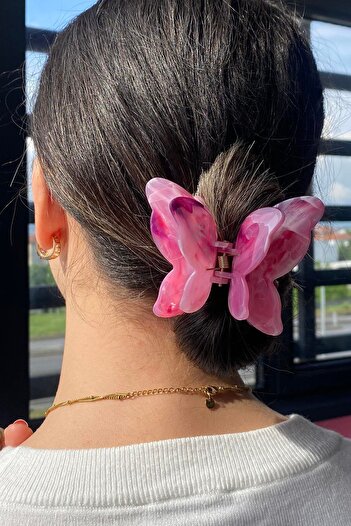 TAKIŞTIR Pembe Renk Kelebek Figürlü Mandal Toka