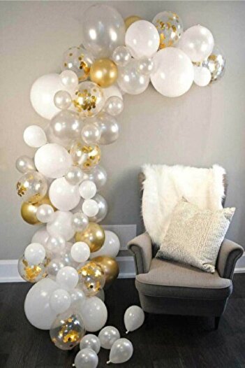 Deniz Party Store Gold-white-transparent Colors Decoration Balloon Chain 62 Pieces
