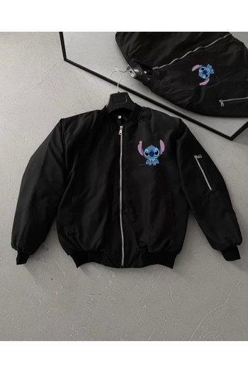 MODA Long Sleeve Lined Full Fit Printed Bomber Jacket - Black