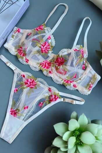 Moldina Plus Size White Floral Brode Bra Set New Year Valentine's Day
