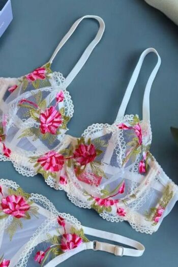 Moldina Plus Size White Floral Brode Bra Set New Year Valentine's Day