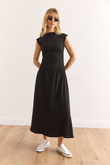 Olalook Women's Black Waist Fitted Steel Interlock Dress Elb-19002408