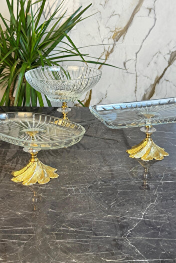MAY HOME 3-Piece Elegant Glass Presentation Bowl Plate Set & Salad Fruit Cake Appetizer Presentation