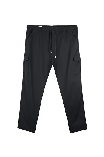 tambattal Large Size Lace-Up Gabardine Trousers with Cargo Pockets