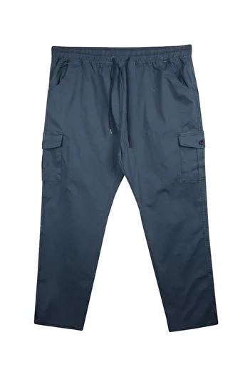 tambattal Large Size Lace-Up Gabardine Trousers with Cargo Pockets