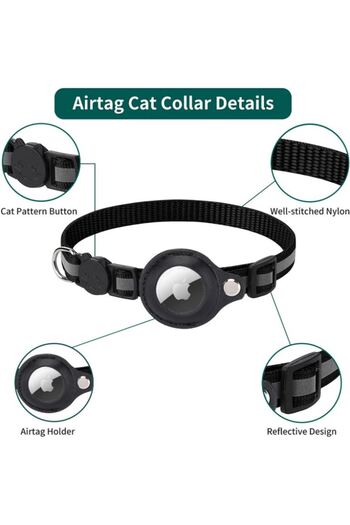 REDz Accessories Animal collar for Airtag, Reflective, Bell, Textile, Black