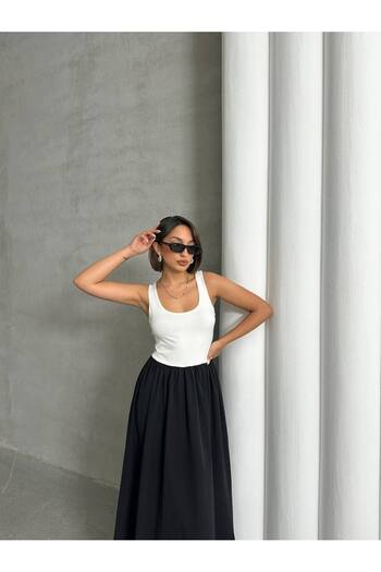BE CHİC Women's Square Collar Thick Strap Decorated Daily Maxi Dress G4400