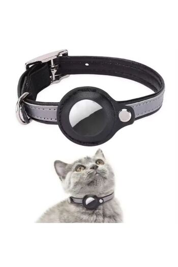 REDz Accessories Anti-Lost Collar, Small Animals, Airtag Holder, Reflective, Leather look, Black/Grey