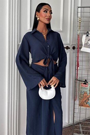 FENİX PİEL Your Gift Sare` Crop Shirt and Gathered Skirt Design Set 10195