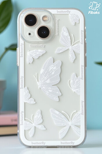 Fibaks iPhone 15 Compatible Case Designed Patterned Camera Protection Transparent Butterfly Flexible Soft Silicone Cover