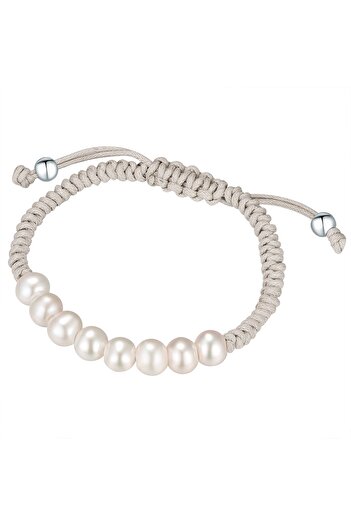 Valero Pearls Perlenarmband Armband Süßwasser-Zuchtperle weiß Textil (grau)