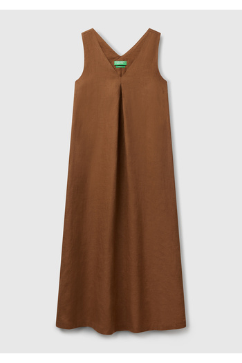 United Colors of Benetton Rochie midi maro 100% in, cu decolteu în V, fără mâneci, linie A
