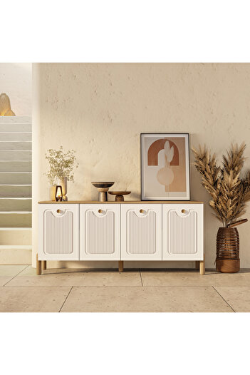 Mezza 1740 Napoli 180 Cm (Membran MDF Kapaklı) Bohem Konsol Sepet - Beyaz