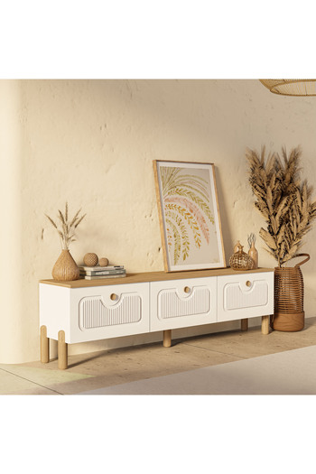 Mezza 4090 Napoli 180 Cm (Membran MDF Kapaklı) Bohem Tv Ünitesi Sepet - Beyaz